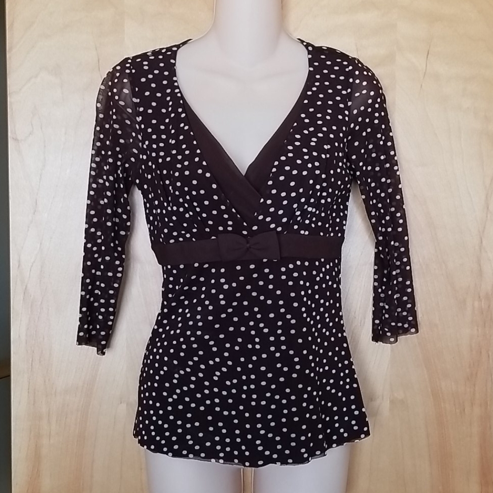INC V-Neck Polka Dot Blouse Small Petite
